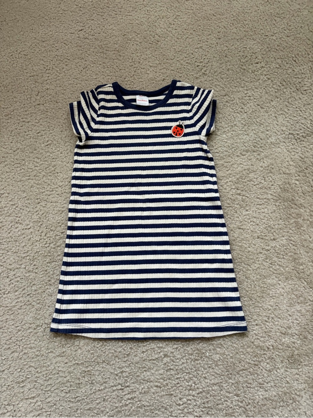 Hanna Andersson Navy & White Striped Knit Dress with Red Ladybug
